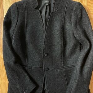 Talbots Black Textured Wool-Blend Coat with Red Trim